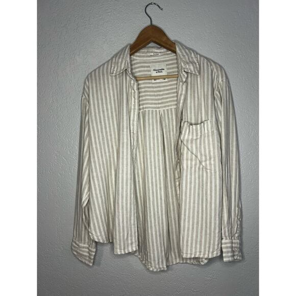 Abercrombie & Fitch Oversized Linen-Blend Shirt - Picture 3 of 8